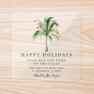 New Address Notice Happy Holidays Palm Tree Moving Square Sticker