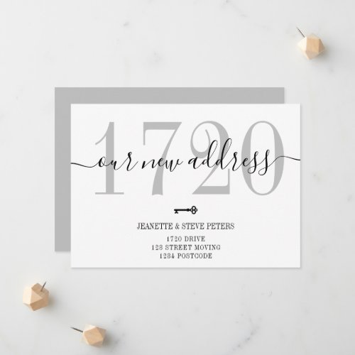 New Address number black white chic script moving Announcement