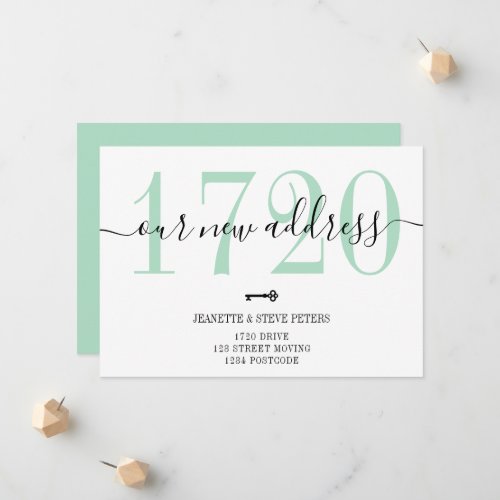 New Address number pastel mint chic script moving Announcement