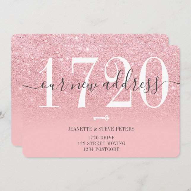 New Address number pink glitter script moving Announcement (Front/Back)