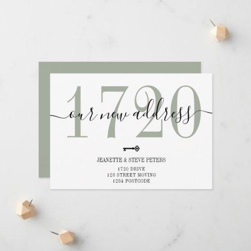 New Address number sage green chic script Announcement