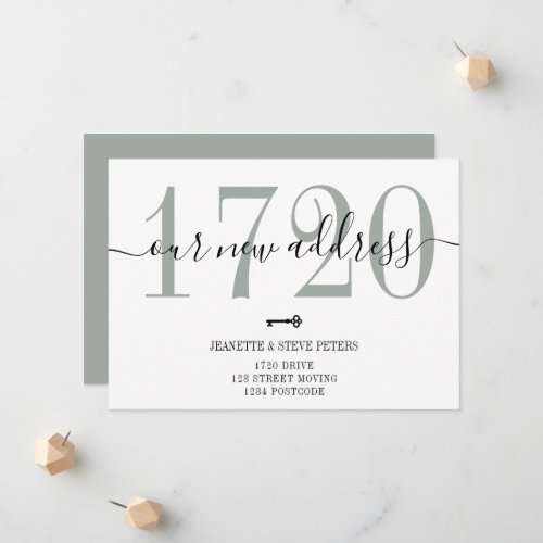 New Address number sage green chic script moving Announcement