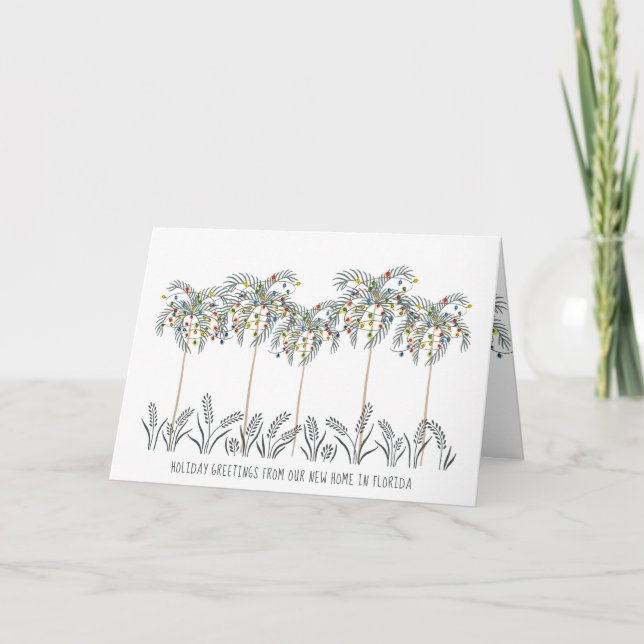New Address Palm Trees with Christmas Lights Holiday Card (Front)