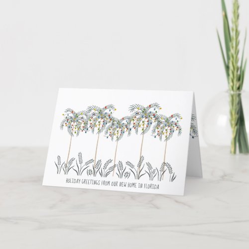 New Address Palm Trees with Christmas Lights Holiday Card