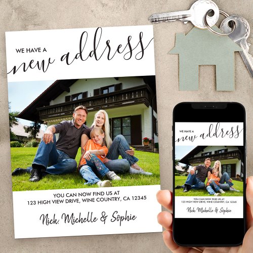 New Address Photo and Elegant Script Moving Announcement