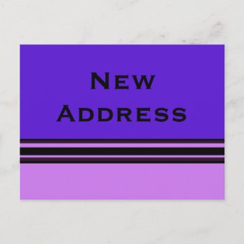 New Address Purple And Black Stripes Announcement Postcard by DonnaGrayson at Zazzle