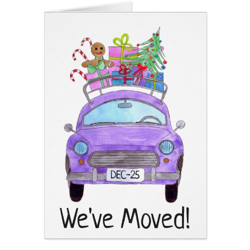 New Address Purple Car with Christmas Gifts