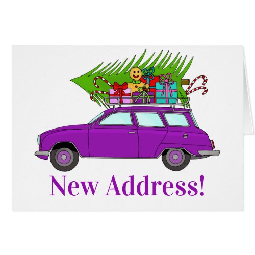 New Address Purple Car with Christmas Gifts