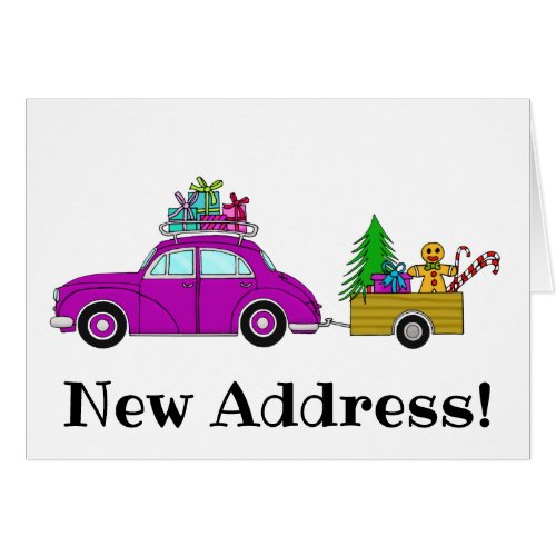 New Address Purple Car with Christmas Gifts