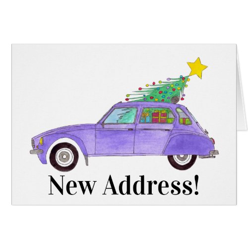 New Address Purple Car with Christmas Gifts