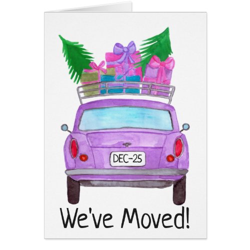 New Address Purple Car with Christmas Gifts