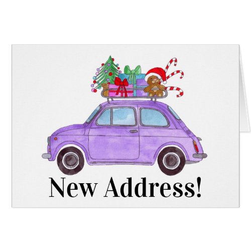 New Address Purple Car with Christmas Gifts