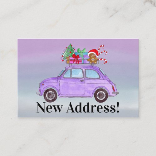 New Address Purple Fiat 500 with Christmas Gifts Business Card