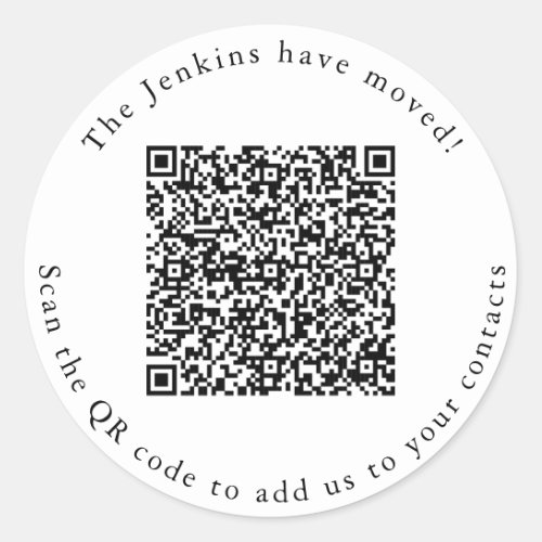 New address QR code add to contacts sticker Cla Classic Round Sticker