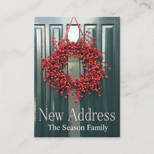 New Address red berry wreath Enclosure Card
