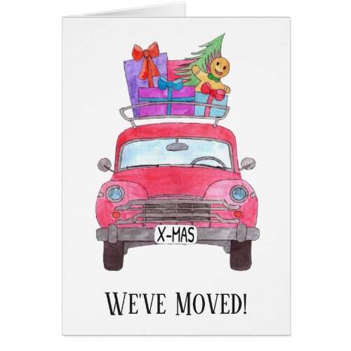 New Address Red Car Christmas Gifts Watercolor