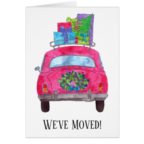 New Address Red Car Christmas Gifts Watercolor