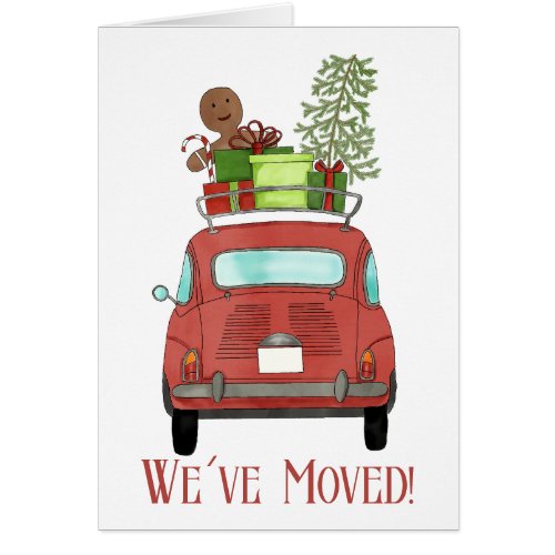 New Address Red car with Christmas gifts