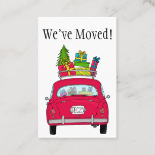 New Address Red Car with Christmas Gifts Business Card