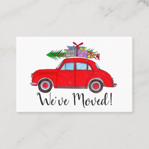 New Address Red  car with Christmas gifts Business Card