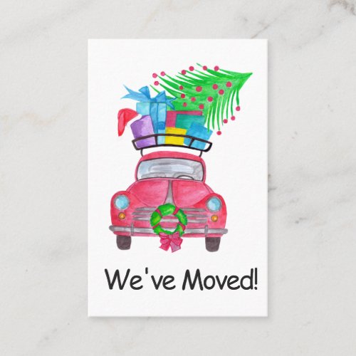 New Address Red Car with Christmas Gifts Business Card