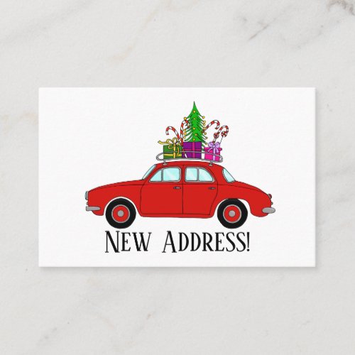 New Address Red  car with Christmas gifts Business Card