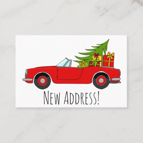 New Address Red  car with Christmas gifts Business Card