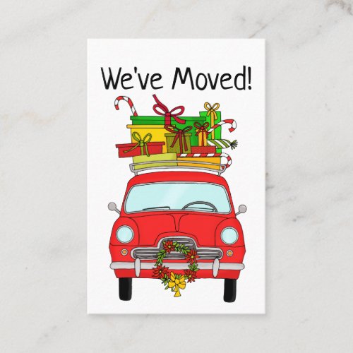 New Address Red Car with Christmas Gifts Business Card