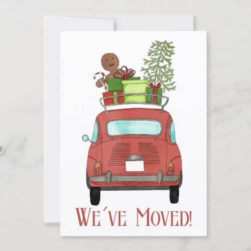 New Address Red car with Christmas gifts Invitation