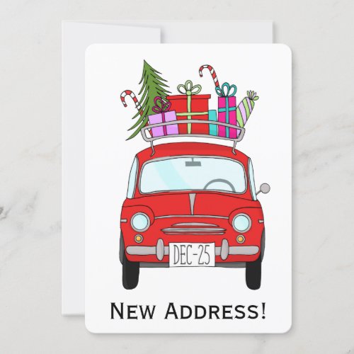 New Address Red Car with Christmas Gifts Invitation