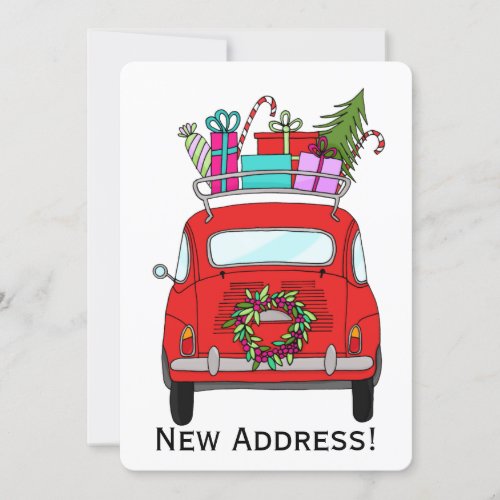 New Address Red Car with Christmas Gifts Invitation