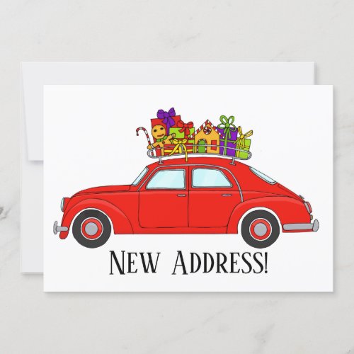 New Address Red Car with Christmas Gifts Invitation