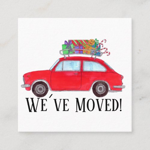 New Address Red Car with Christmas Gifts Square Business Card