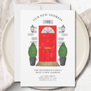 New Address Red Door Watercolor Announcement