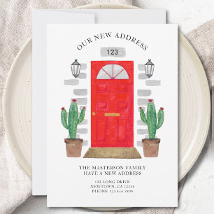 New Address Red Door Watercolor Cacti Announcement