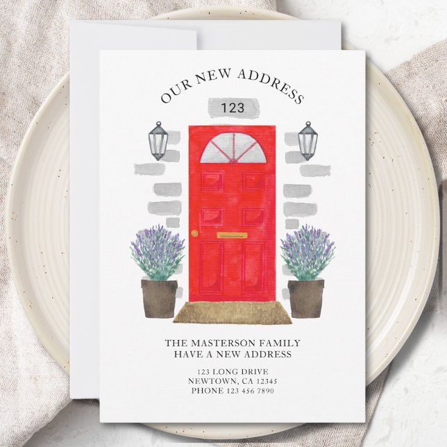 New Address Red Door Watercolor Lavender Announcement (Creator Uploaded)