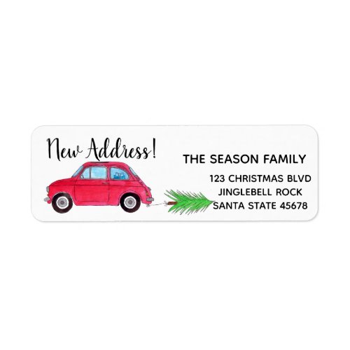 New Address Red Fiat 500 Christmas tree Label