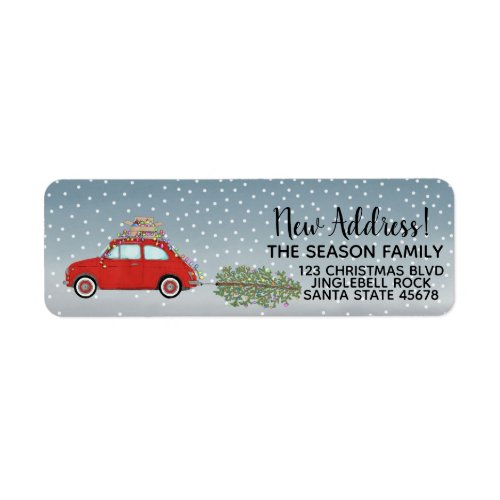 New Address Red Fiat 500 Christmas tree Label