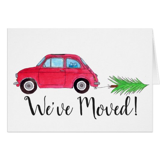 New Address Red Fiat 500 Christmas tree Watercolor (Front Horizontal)