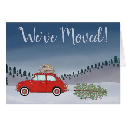 New Address Red Fiat 500 Christmas tree Watercolor