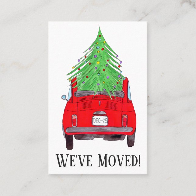 New Address Red Fiat 500 with Christmas tree Business Card (Front)