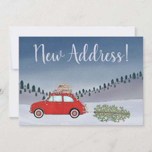 New Address Red Fiat 500 with Christmas tree Invitation