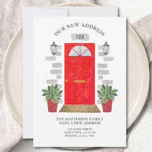 New Address Red Watercolor Door Announcement