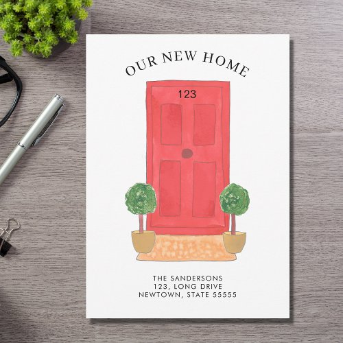 New Address Red Watercolor Door Moving  Announcement