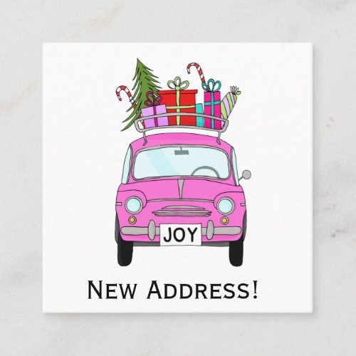 New Address Retro Fiat 500 with Christmas Gifts Square Business Card