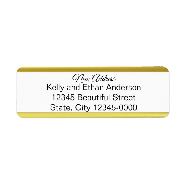 New Address Script Elegant Black White and Gold Label (Front)