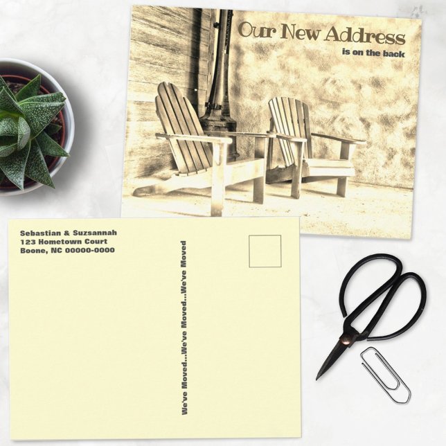 New Address Sepia Adirondack Chairs Porch Custom Postcard (Creator Uploaded)