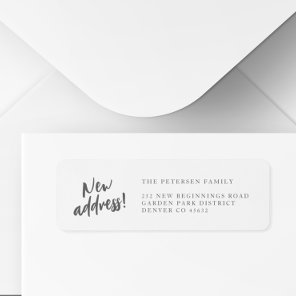 New address simple black white return address label