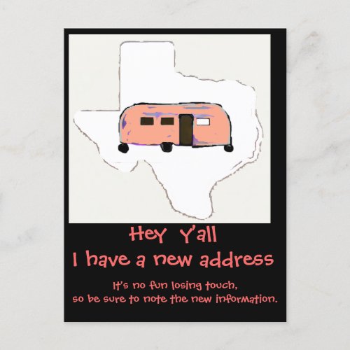 New Address Texas Vintage Trailer Announcement Postcard