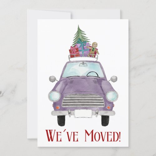 New Address Violet Car with Christmas Gifts Invita Invitation